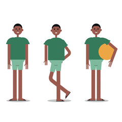 African black men in different poses isolated on white background. Flat vector illustration