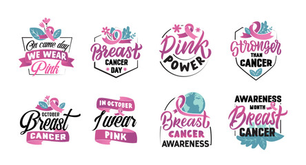 The set of lettering phrases about breast cancer - Powered by Adobe
