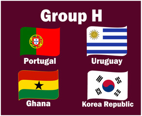 Portugal South Korea Uruguay And Ghana Flag Ribbon Group H With Countries Names Symbol Design football Final Vector Countries Football Teams Illustration
