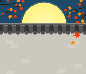 가을밤 기와 돌담장