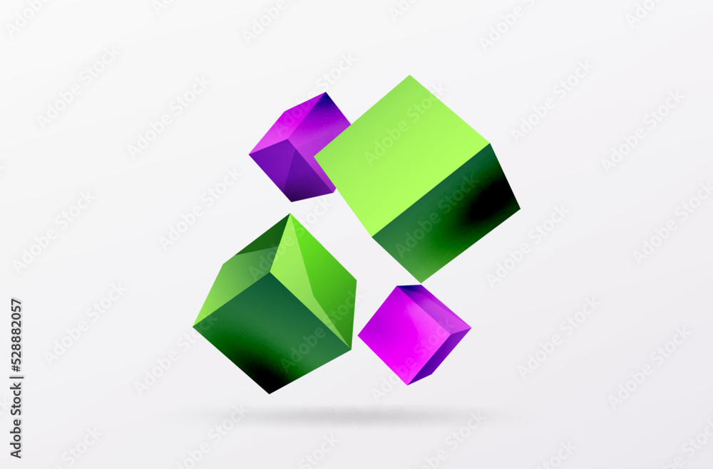 Poster 3d cubes vector abstract background. composition of 3d square shaped basic geometric elements. trend