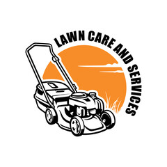 Lawn mower and care illustration logo vector - obrazy, fototapety, plakaty