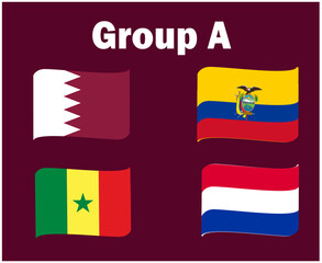 Netherlands Qatar Ecuador And Senegal Flag Ribbon Group A Symbol Design football Final Vector Countries Football Teams Illustration