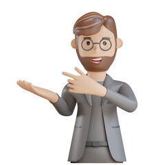 3d businessman character showing gesture