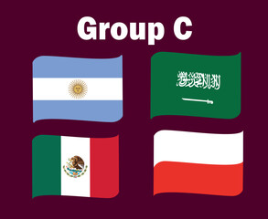 Argentina Poland Mexico And Saudi Arabia Flag Ribbon Group C Symbol Design football Final Vector Countries Football Teams Illustration