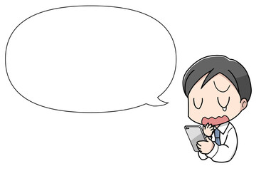 スマートフォンを使うビジネスマン風の男性・悲しみ顔 フキダシ付き