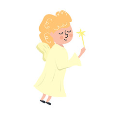 Angel Vector Stock Illustration. Miracle. Character in hand drawn style. isolated. White background.