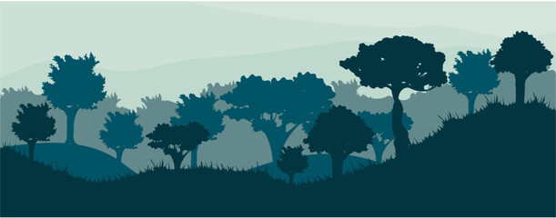 Forest background. Plants in the landscape. Vector stock illustration. Flat style. Silhouette away.