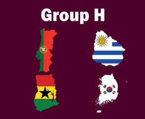 Portugal South Korea Uruguay And Ghana Map Flag Group H Symbol Design football Final Vector Countries Football Teams Illustration