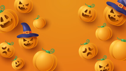 Halloween Sale Banner With Scary Element Background. Vector 3D Illustration