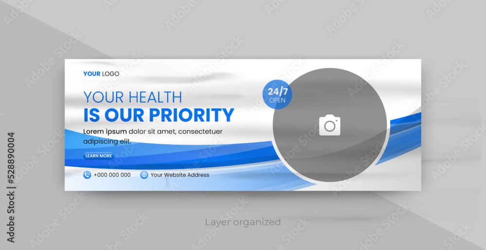 Wall mural medical health care banner cover design, modern banner design with blue color gradient and white pap