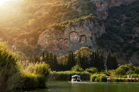 Caunos Tombs of the Kings. Dalyan Bogazi river sunset cruise.