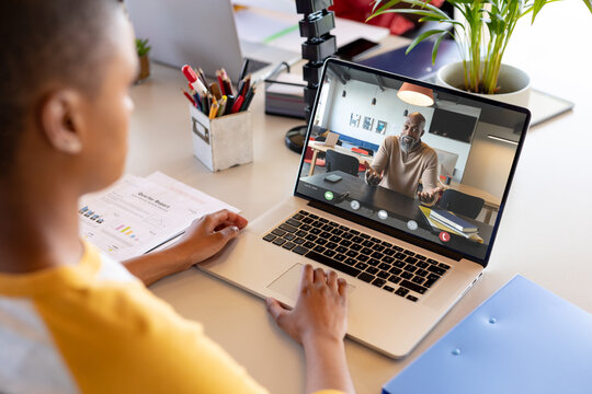 African american businesswoman having video call with colleague
