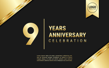 9 Years Anniversary template design. Golden Anniversary Celebration, vector illustration.