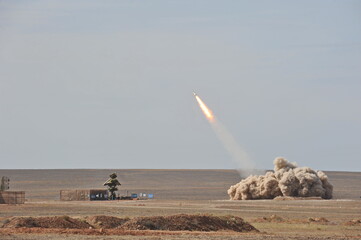 Almaty region / Kazakhstan - 09.28.2011 : Ammunition testing. Military exercises of the rocket...