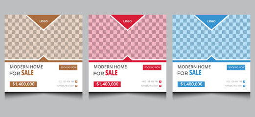 Elegant clean creative minimal corporate modern square web banner ads for company advertising business real estate home house property social media post template design red blue black color. 