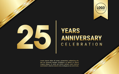 25 Years Anniversary template design. Golden Anniversary Celebration, vector illustration.