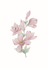 Greeting card with watercolor magnolia flowers