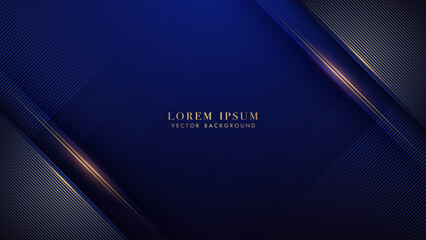 Luxury blue background with diagonal gold line and blue line stripe decoration. Elegant style design template concept