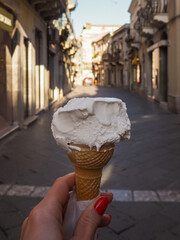 delicious lemon icecream in beautiful hand