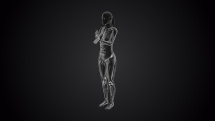 3D human tadasana praying yoga pose on black background