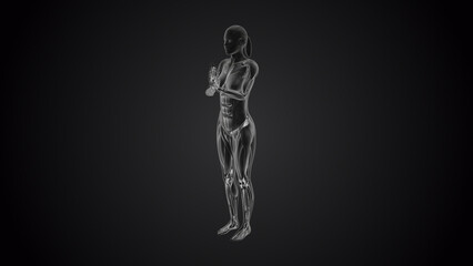 3D human tadasana praying yoga pose on black background