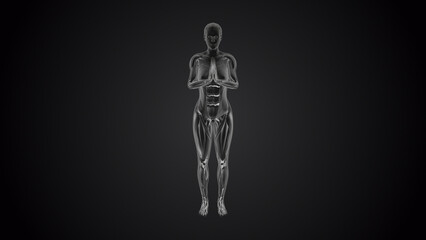 3D human tadasana praying yoga pose on black background