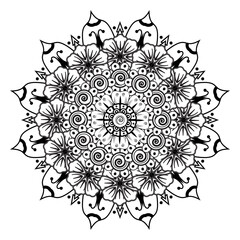 Circular pattern in form of mandala for Henna, Mehndi, tattoo, decoration. Decorative ornament in ethnic oriental style. Coloring book page.