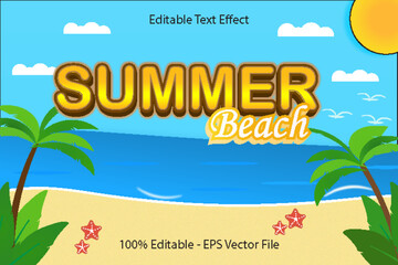 Fototapeta na wymiar summer beach Editable Text Effect 3 d Emboss Cartoon Style Design