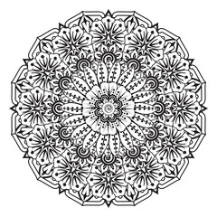 Circular pattern in form of mandala for Henna, Mehndi, tattoo, decoration. Decorative ornament in ethnic oriental style. Coloring book page.