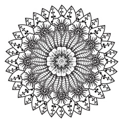 Circular pattern in form of mandala for Henna, Mehndi, tattoo, decoration. Decorative ornament in ethnic oriental style. Coloring book page.