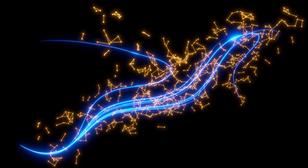 Abstract background. Beautiful colored lines. Magic sparks. Neon swirls. Glow effect. High tech. Sci Fi technology art.