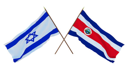 Background, 3D render for designers, illustrators. National Independence Day. Flags Israel and Costa Rica