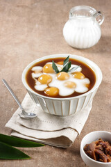 Bubur candil, made from sticky rice flour, brown sugar, rice flour, and coconut milk. Very popular during Ramadhan for takjil in Indonesia and for juadah in Malaysia. 