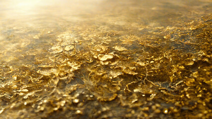 Closeup of abstract gold leaf texture background, generative AI illustration