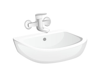 Modern ceramic sink with stainless steel faucet vector illustration isolated on white background household equipment for kitchen or bathroom