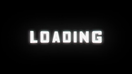 Glitch LOADING text. Looped LOADING animation with distortion effect isolated on black background. Entrance to virtual reality. Computer downloading screen with glitch effect. VR downloading.