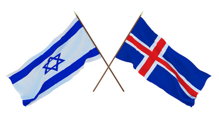 Background, 3D render for designers, illustrators. National Independence Day. Flags Israel and Iceland