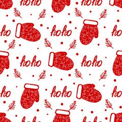 red christmas. Seamless modern pattern with Christmas symbols. Suitable for wrapping paper and holiday textiles.