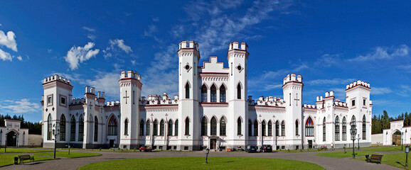 South-western facade of the Puslovsky Palace (Kossovo Castle). Kossovo. Ivatsevichi district. Brest region. Belarus - obrazy, fototapety, plakaty