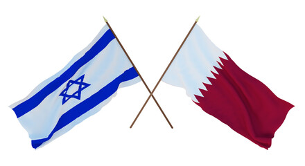 Background, 3D render for designers, illustrators. National Independence Day. Flags Israel and Qatar
