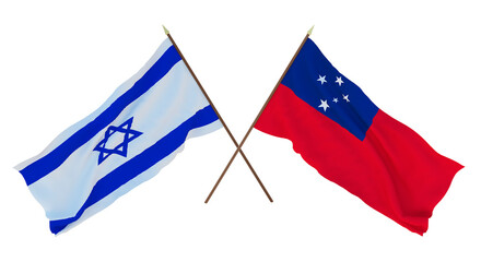 Background, 3D render for designers, illustrators. National Independence Day. Flags Israel and Samoa