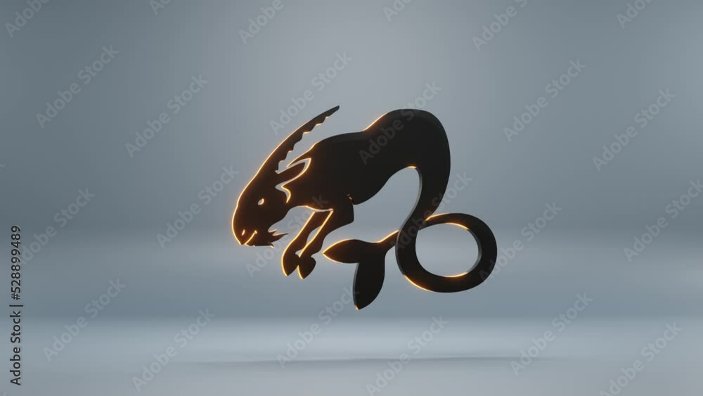 Poster Beautiful black zodiac sign Aries with yellow light symbol icons on a blue background. 3d rendering illustration. Background pattern for design. Loop video.