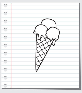 Doodle of ice cream on paper background 
