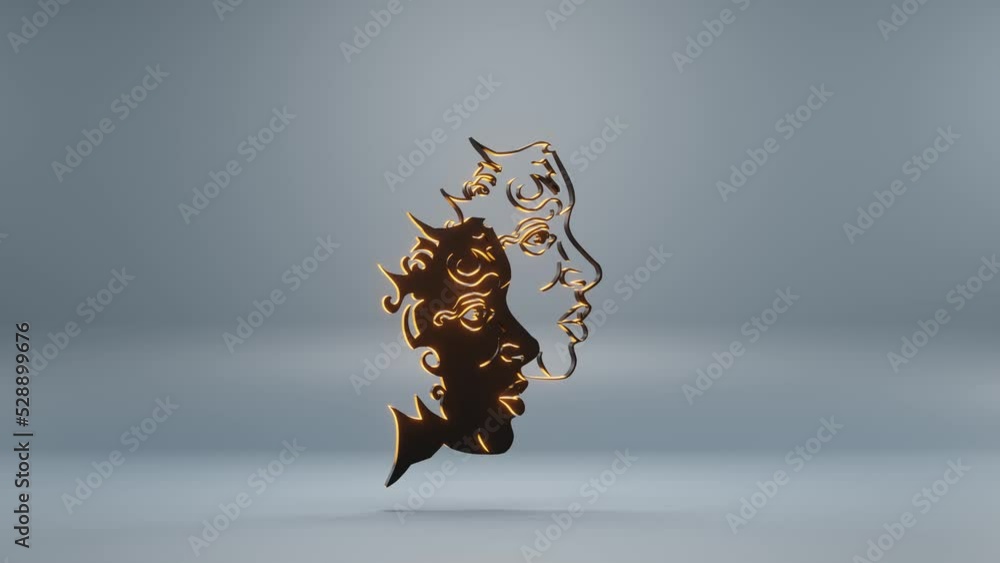 Poster beautiful black zodiac sign gemini with yellow light symbol icons on a blue background. 3d rendering