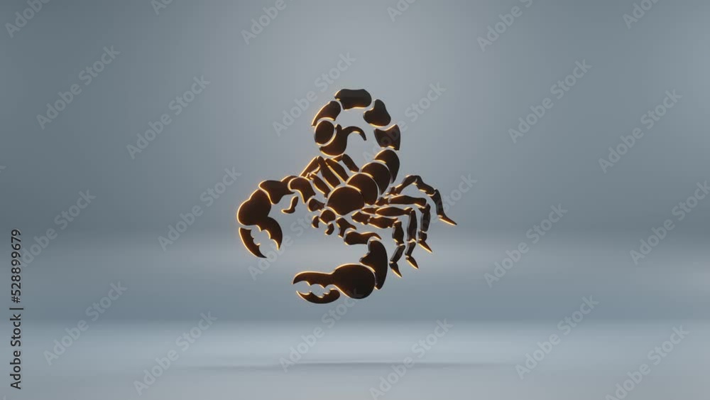 Poster Beautiful black zodiac sign Scorpio with yellow light symbol icons on a blue background. 3d rendering illustration. Background pattern for design. Loop video.