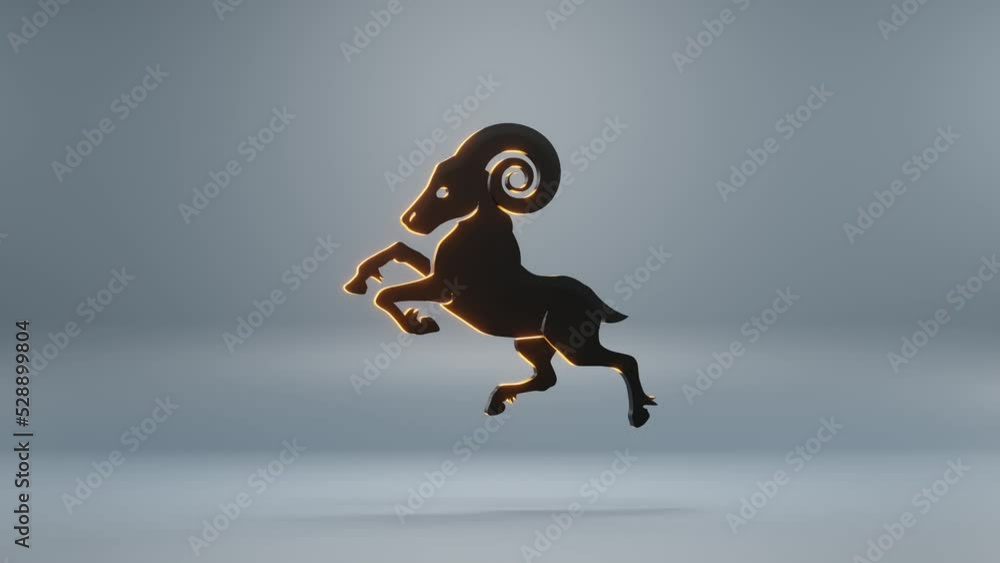 Aufkleber beautiful black zodiac sign capricorn with yellow light symbol icons on a blue background. 3d render