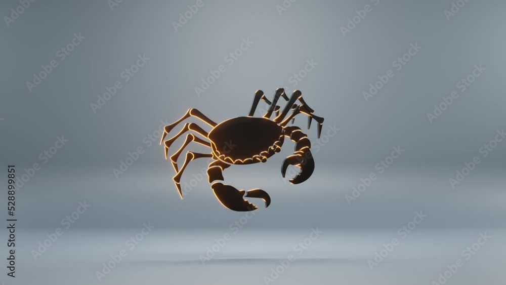 Poster beautiful black zodiac sign cancer with yellow light symbol icons on a blue background. 3d rendering