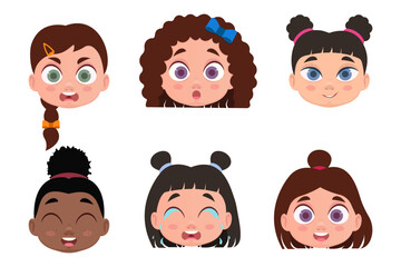 Set of faces, emotions of girls. Vector illustration