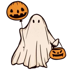Deurstickers retro ghost halloween cute illustration vintage cartoon ghost cloth © dodomo